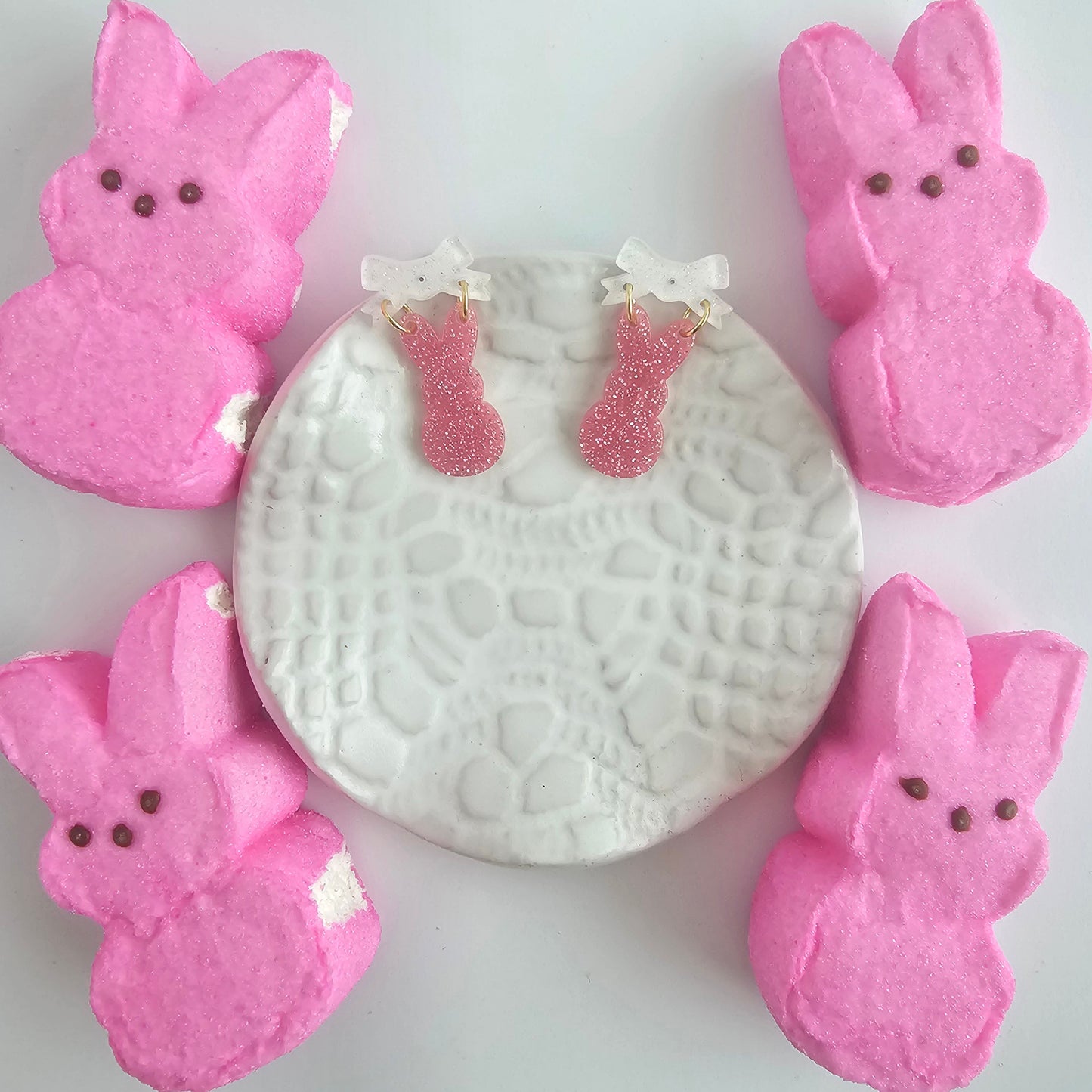 Bow Bunny Earrings - Pink Glitter