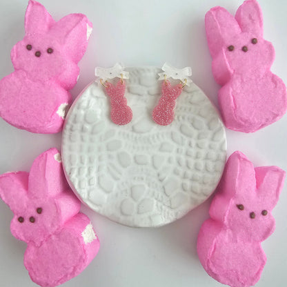 Bow Bunny Earrings - Pink Glitter