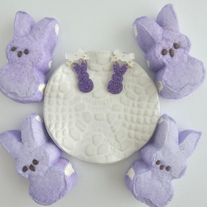 Bow Bunny Earrings - Purple Glitter