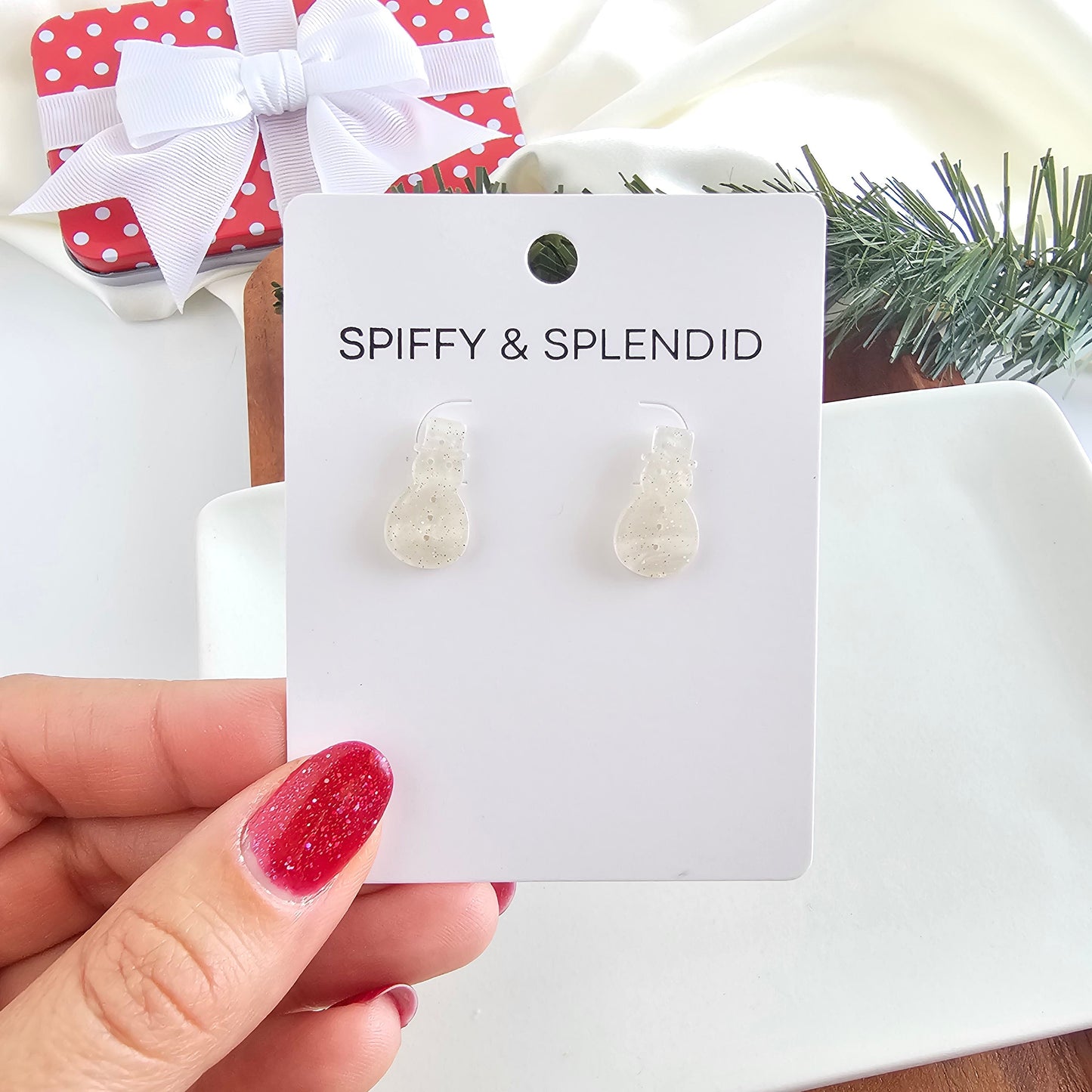 Snowman Studs - White Shimmer