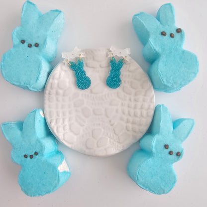 Bow Bunny Earrings - Blue Glitter
