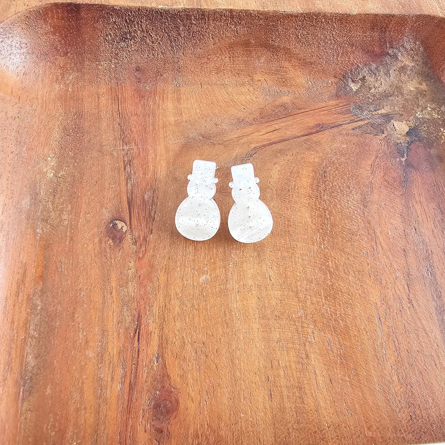 Snowman Studs - White Shimmer