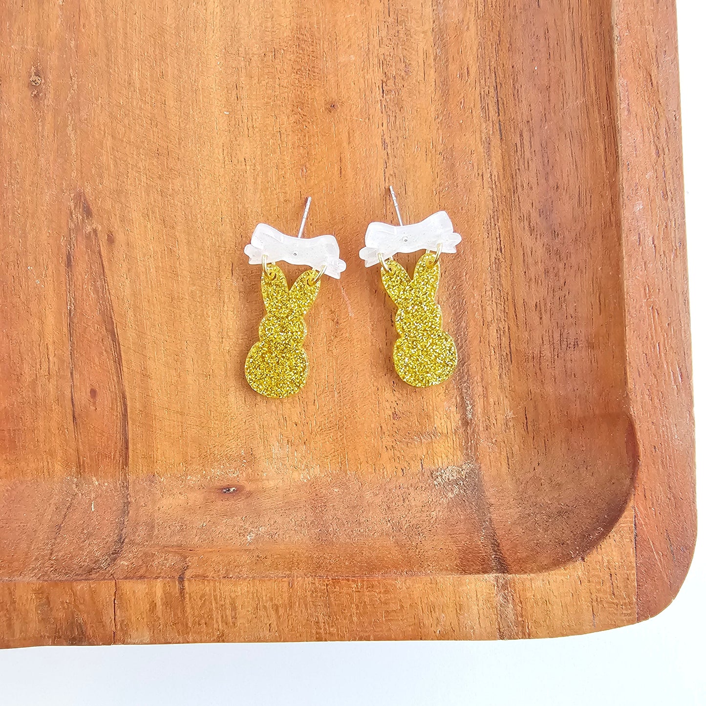 Bow Bunny Earrings - Yellow Glitter