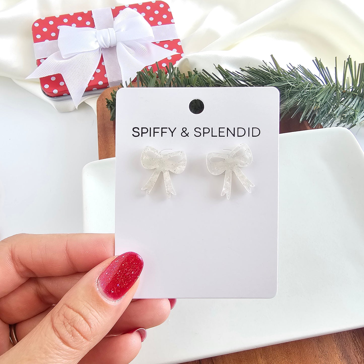 Bow Studs - White Shimmer