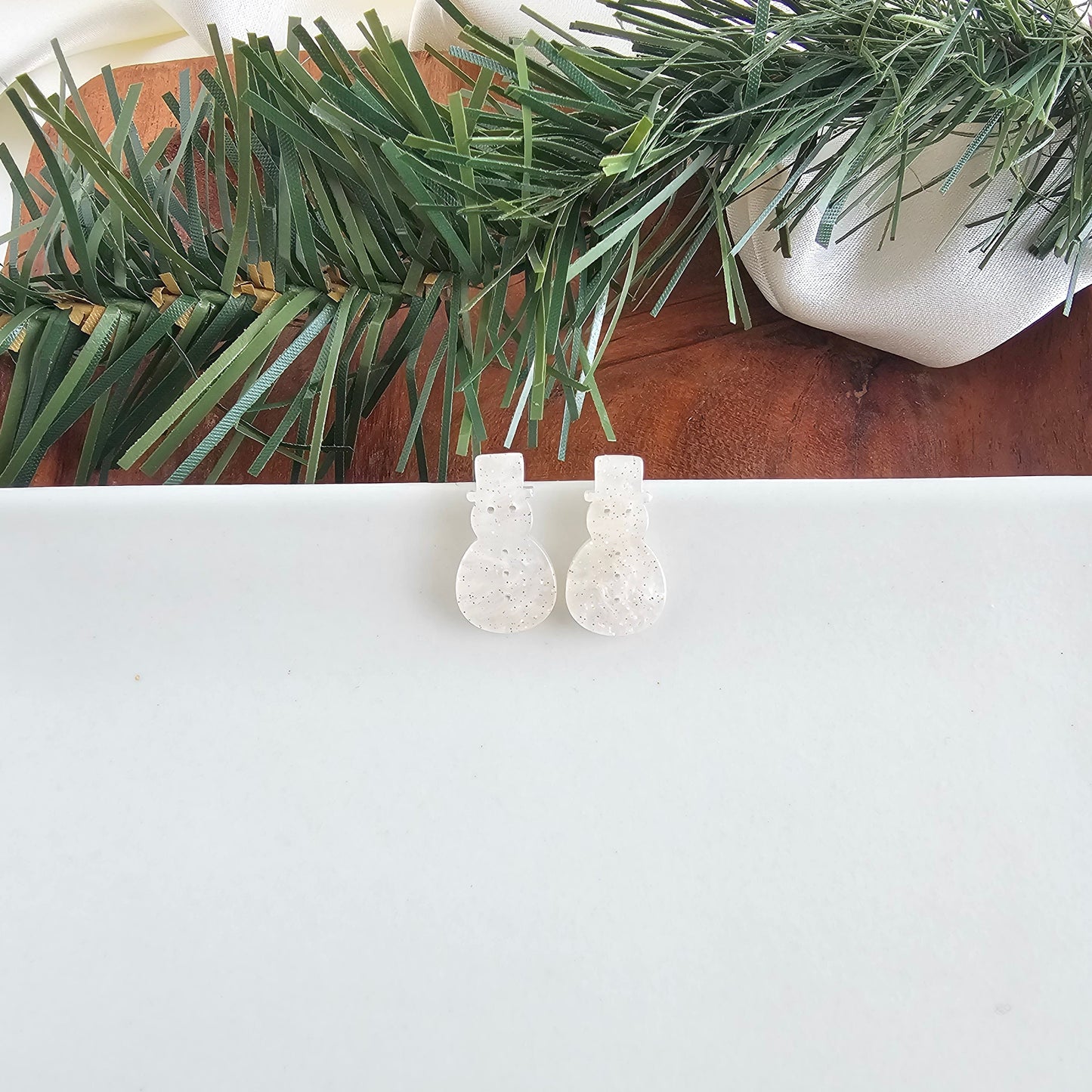 Snowman Studs - White Shimmer