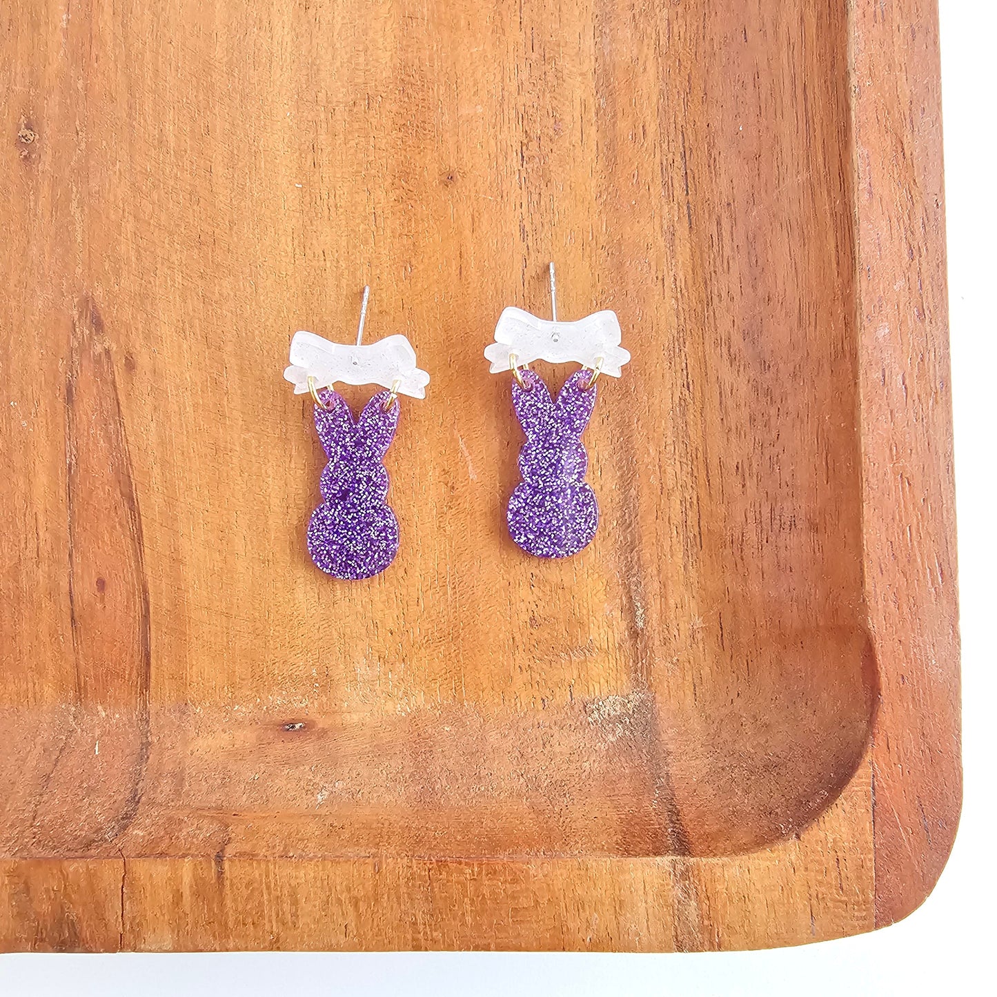 Bow Bunny Earrings - Purple Glitter