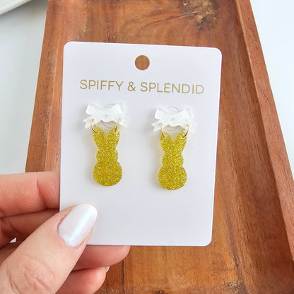 Bow Bunny Earrings - Yellow Glitter