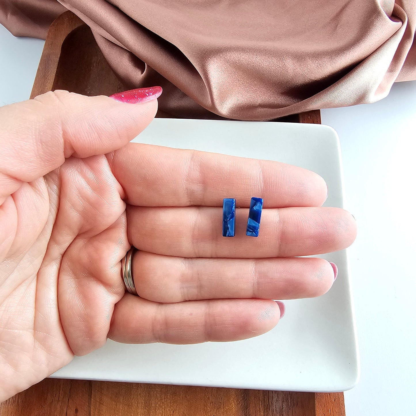 Mini Bella Bar Studs - Navy
