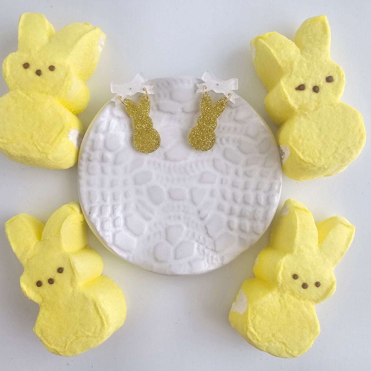 Bow Bunny Earrings - Yellow Glitter