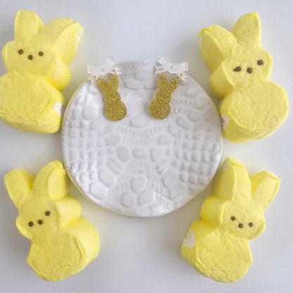 Bow Bunny Earrings - Yellow Glitter