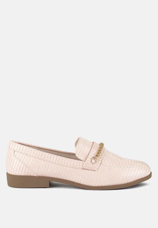 Vouse Low Block Loafers Adorned With Golden Chain